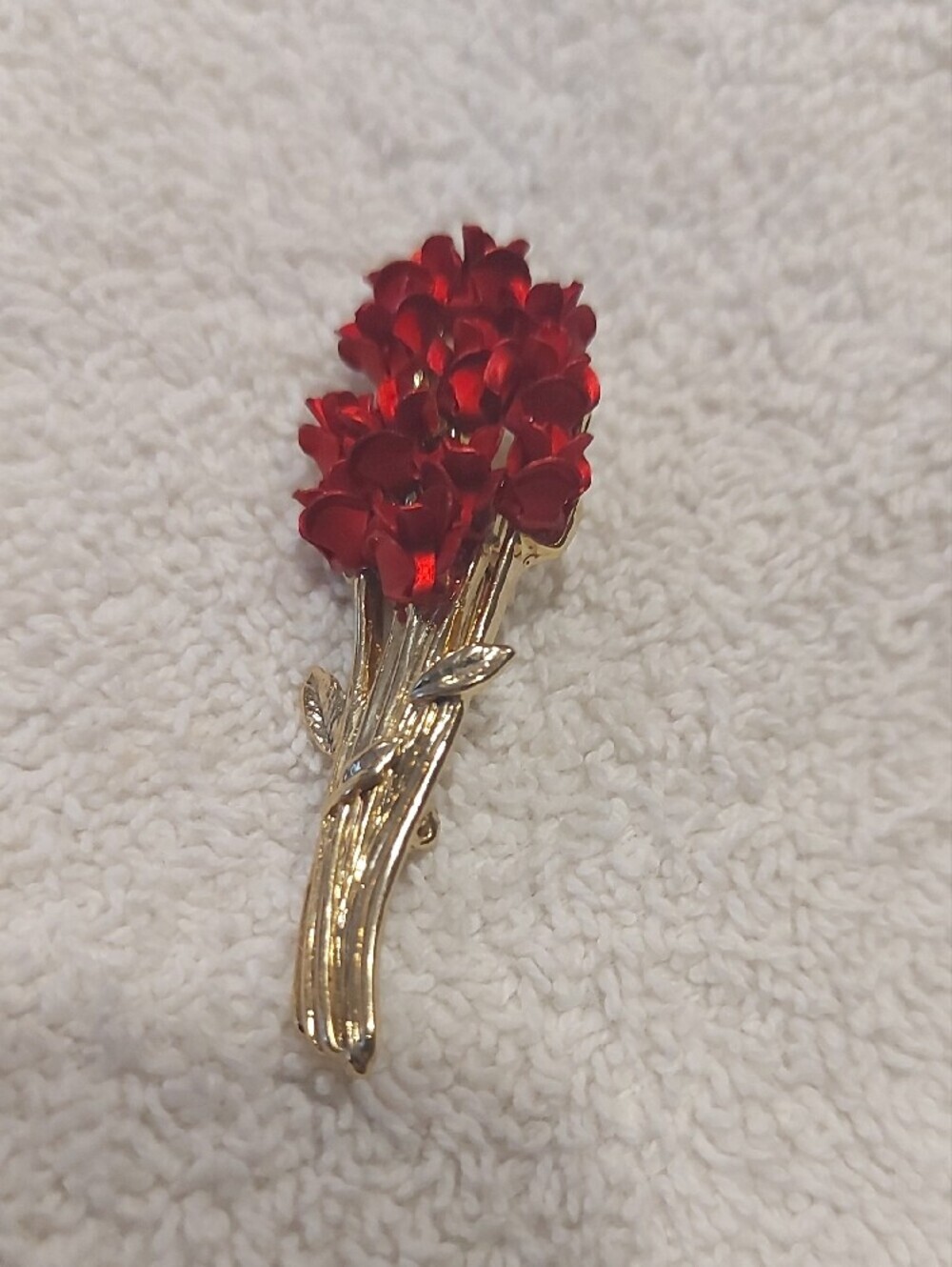 Gold-Tone Red Floral Bouquet Brooch - Women's Jewelry - Picture 2 of 5